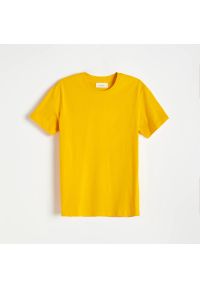 Reserved - Bawełniany t-shirt basic - Żółty. Kolor: żółty. Materiał: bawełna