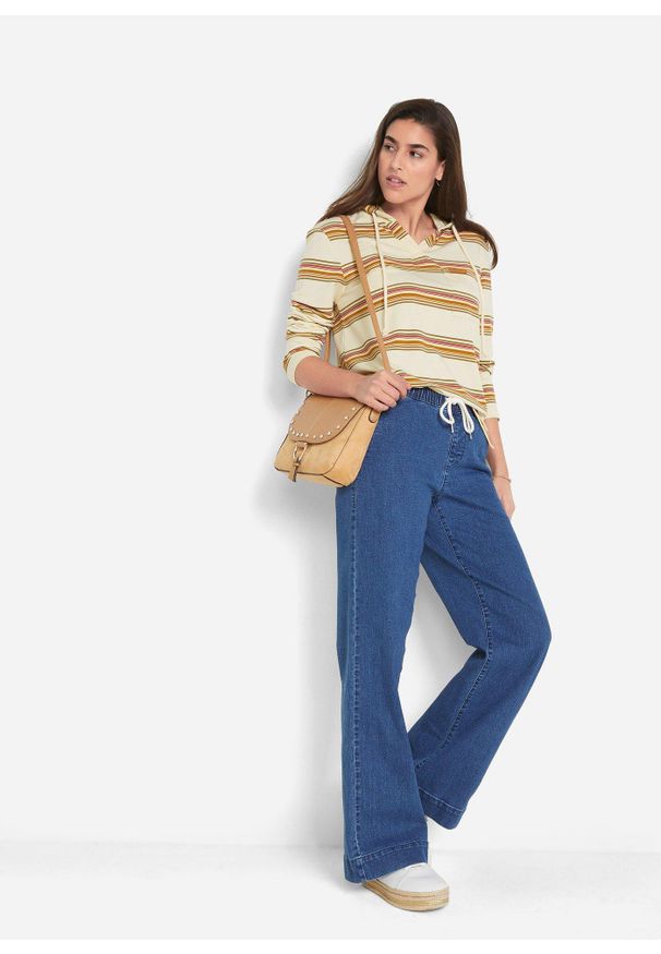 bonprix - Dżinsy ze stretchem wide leg, mid waist. Kolor: niebieski