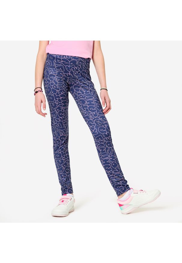 Decathlon - Legginsy dziecięce Domyos S500. Okazja: na uczelnię. Kolor: niebieski. Materiał: elastan, materiał. Styl: sportowy