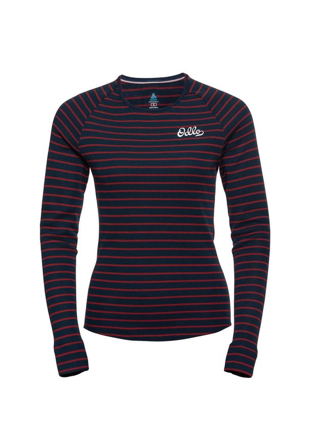 Odlo - Longsleeve termoaktywny damski ODLO Warm Originals Stripes Bl Top Crew Neck. Kolor: czerwony. Długość rękawa: długi rękaw