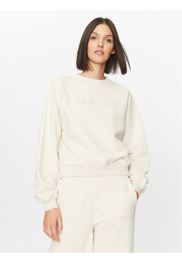 Woolrich Bluza Logo CFWWSW0115FRUT3164 Écru Relaxed Fit. Materiał: bawełna