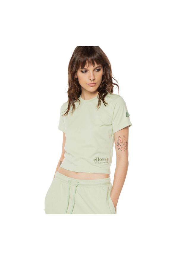 Koszulka sportowa damska Ellesse Dropped Crop. Kolor: zielony. Materiał: elastan, bawełna. Sport: taniec, joga i pilates