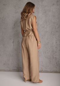 Renee - Beżowy Komplet Utility z Wiskozy Spodnie i Bluzka na Suwak ze Ściągaczem Petolira. Kolor: beżowy. Materiał: wiskoza #7