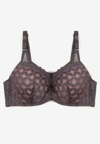 Renee - Szaro-Różowy Biustonosz o Kroju Full Cup Push-Up Zdobiony Geometrycznym Wzorem Zoliri. Kolor: szary. Materiał: bawełna. Rodzaj stanika: push-up. Wzór: aplikacja, geometria #3