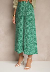 Renee - Zielona Spódnica Rozkloszowana High Waist Ozdobiona Kropkami i Guzikami Meronira. Okazja: na co dzień, na spacer. Stan: podwyższony. Kolor: zielony. Wzór: aplikacja, kropki. Styl: klasyczny, elegancki, casual #3