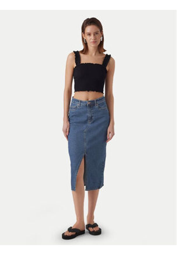 Vero Moda Spódnica jeansowa Veri 10295731 Niebieski Regular Fit. Kolor: niebieski. Materiał: bawełna