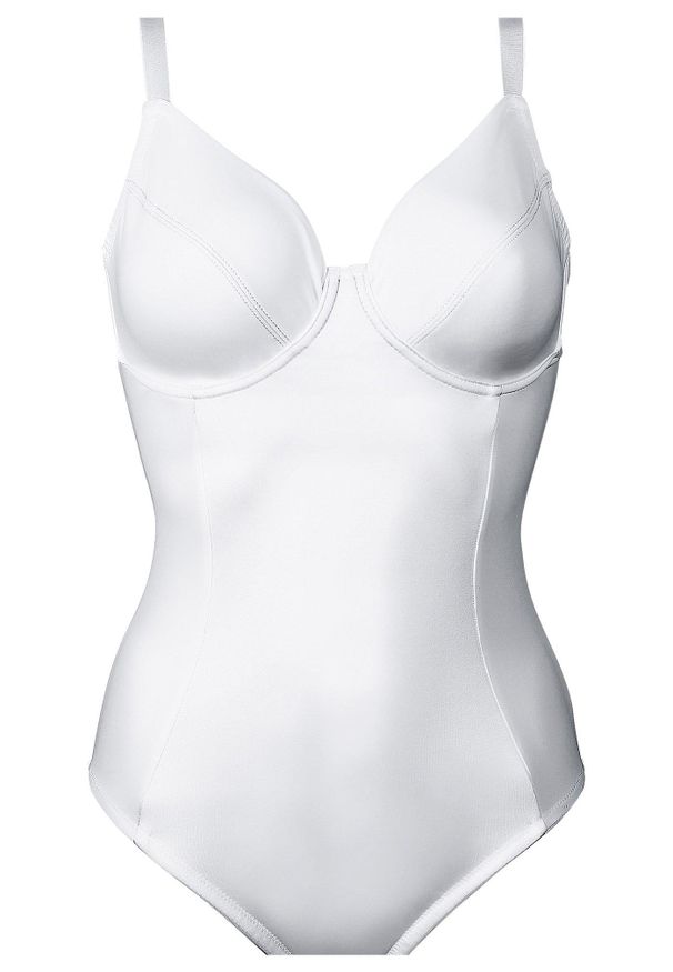 bonprix - Body o średnim stopniu modelowania sylwetki. Kolor: biały. Materiał: materiał, bawełna