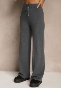 Renee - Szary Komplet z Dzianiny z Bawełną Spodnie Kardigan i T-shirt z Golfem Ralonia. Kolor: szary. Materiał: dzianina, bawełna #4