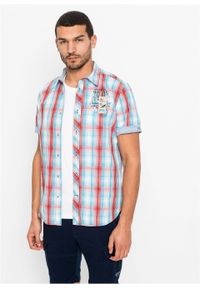 Koszula z krótkim rękawem w kratę bonprix turkusowo-czerwono-biały w kratę. Kolor: niebieski. Długość rękawa: krótki rękaw. Długość: krótkie #3
