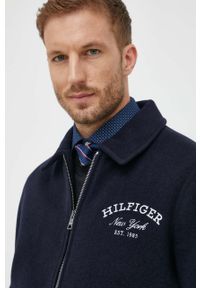 TOMMY HILFIGER - Tommy Hilfiger kurtka wełniana kolor granatowy przejściowa. Kolor: niebieski. Materiał: wełna #2