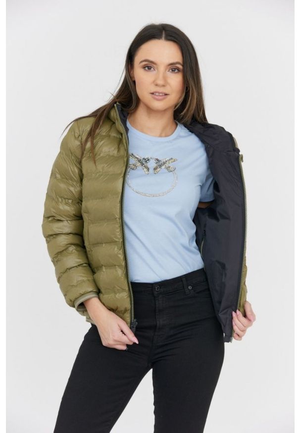 Blauer USA - BLAUER Czarno-zielona dwustronna kurtka Stella reversible down jacket. Kolor: zielony