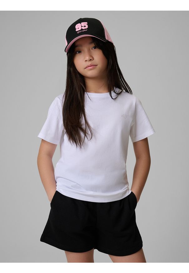 4f - 4F T-shirt regular gładki dziewczęcy - biały 140 (9-10 lat). Okazja: na uczelnię, na co dzień, na spacer. Kolor: biały. Materiał: materiał, bawełna, skóra, dzianina. Wzór: gładki. Sezon: lato. Styl: casual