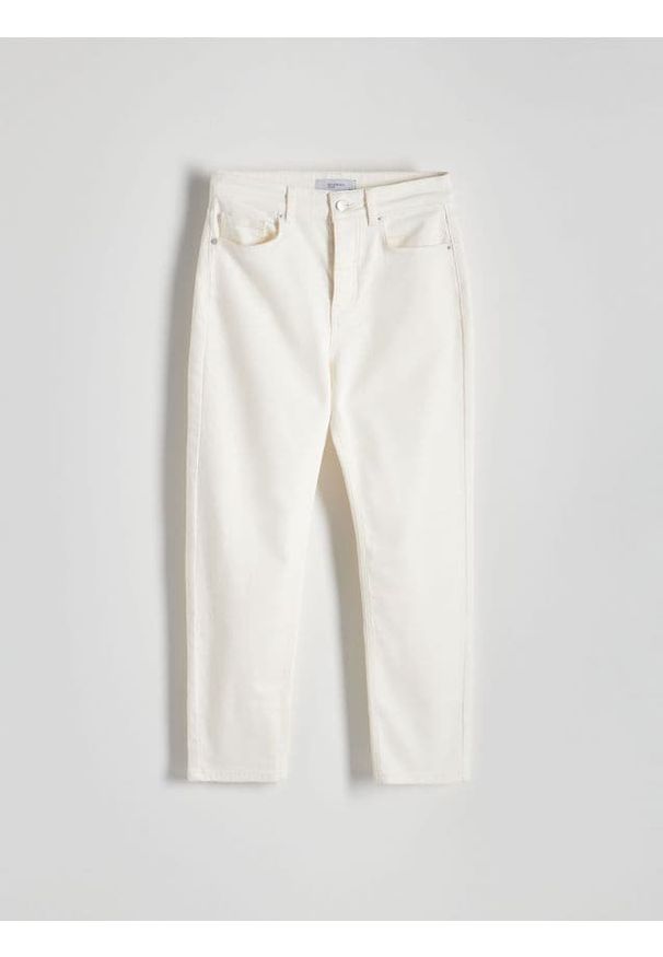 Reserved - Jeansy straight z wysokim stanem - złamana biel. Stan: podwyższony