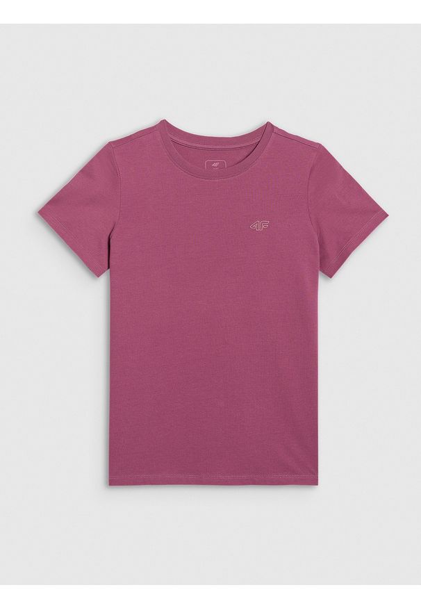 4f - 4F T-shirt regular gładki dziewczęcy - fioletowy 146 (10-11 lat). Okazja: na co dzień. Kolor: fioletowy. Materiał: jersey, materiał, bawełna. Długość rękawa: krótki rękaw. Długość: krótkie. Wzór: gładki. Sezon: lato. Styl: klasyczny, młodzieżowy, sportowy, casual
