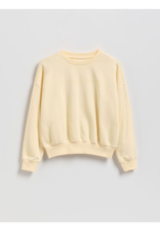 Reserved - Bluza z nadrukiem - kremowy. Kolor: kremowy. Materiał: dzianina, bawełna. Wzór: nadruk