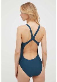 adidas Performance jednoczęściowy strój kąpielowy 3 Bar Logo kolor granatowy miękka miseczka. Kolor: niebieski. Materiał: skóra, dzianina, materiał. Wzór: ze splotem #4