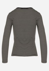 Born2be - Czarna Bluzka Typu Longsleeve w Paski Ozdobiona Cyrkoniami Ralinella. Okazja: na co dzień. Kolor: czarny. Materiał: jeans. Długość rękawa: długi rękaw. Wzór: paski, aplikacja. Styl: elegancki, casual, klasyczny
