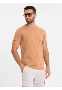 Ombre Clothing - T-shirt męski klasyczny bawełniany BASIC - brązowy V21 - Rozmiar: S. Okazja: na co dzień. Kolor: brązowy. Materiał: bawełna. Styl: klasyczny #8