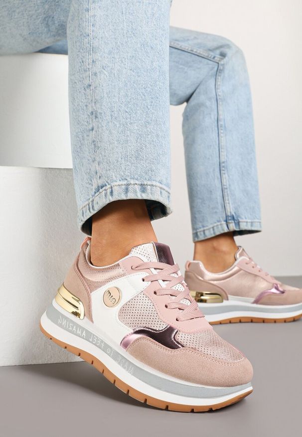 Born2be - Różowe Sneakersy w Streetwearowym Stylu z Ozdobnymi Przeszyciami Adivari. Okazja: na co dzień. Kolor: różowy