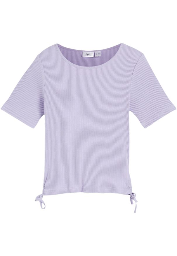 bonprix - Shirt dziewczęcy w prążek. Kolor: fioletowy. Wzór: prążki