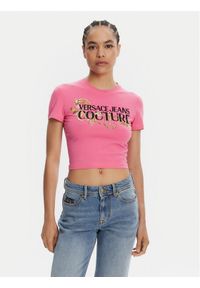 Versace Jeans Couture T-Shirt 78HAHC05 Różowy Slim Fit. Kolor: różowy. Materiał: bawełna
