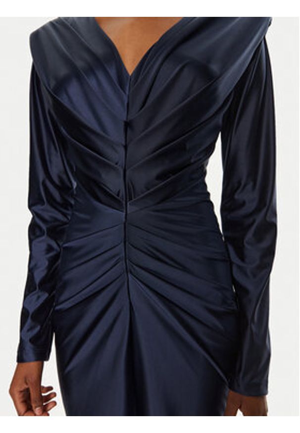 ACCESS FASHION Sukienka koktajlowa 44-3039-222 Granatowy Slim Fit. Kolor: niebieski. Materiał: syntetyk. Styl: wizytowy