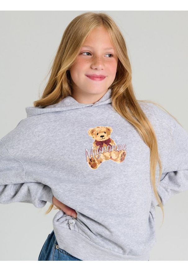 Sinsay - Dresowa bluza hoodie z nadrukiem na plecach - szary. Kolor: szary. Materiał: dresówka. Wzór: nadruk