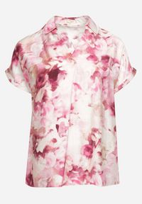 Born2be - Różowo-Biała Koszulowa Bluzka z Bawełną i Ozdobnym Rękawem Risselle. Kolor: różowy. Materiał: bawełna #7