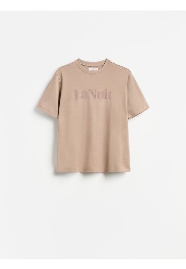 Reserved - Bawełniany t-shirt z nadrukiem - brązowy. Kolor: brązowy. Materiał: bawełna. Wzór: nadruk