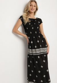 Born2be - Czarna Sukienka z Wiskozy ze Wzorem Boho Ellirose. Okazja: na co dzień. Kolor: czarny. Materiał: wiskoza. Wzór: aplikacja. Sezon: wiosna. Styl: boho #6