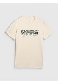4f - 4F T-shirt regular z nadrukiem męski - biały S. Kolor: biały. Materiał: skóra, materiał. Wzór: nadruk