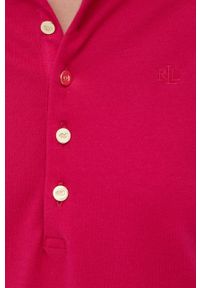 Lauren Ralph Lauren polo damski kolor różowy z kołnierzykiem. Typ kołnierza: polo. Kolor: różowy. Materiał: dzianina. Długość rękawa: krótki rękaw. Długość: krótkie. Wzór: gładki #5