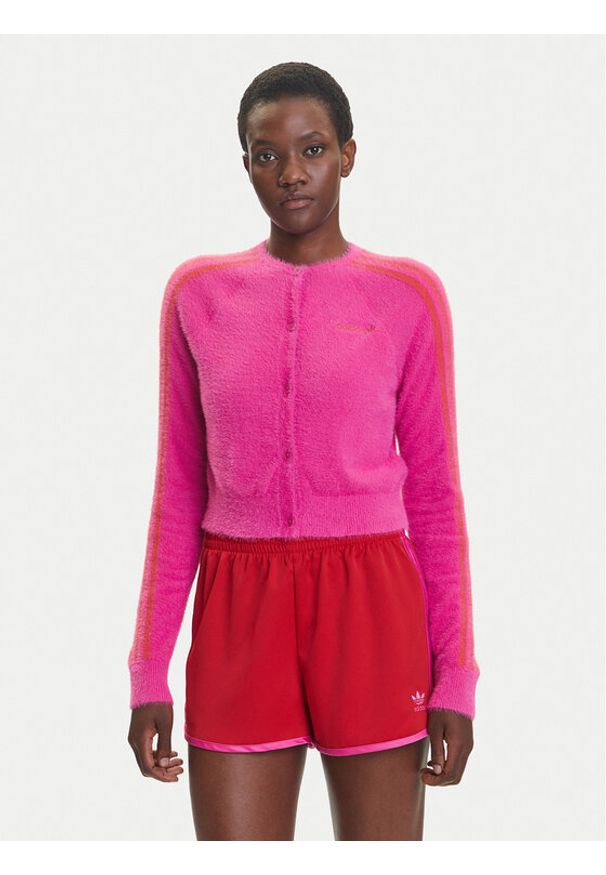 Adidas - adidas Kardigan Fluffy JW3645 Różowy Regular Fit. Kolor: różowy. Materiał: syntetyk