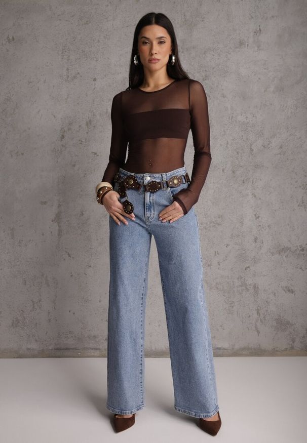 Renee - Niebieskie Szerokie Jeansy z Bawełną i Lyocellem High Waist Nansailah. Okazja: na co dzień. Stan: podwyższony. Kolor: niebieski. Styl: casual, street