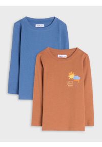 Sinsay - Koszulki 2 pack - brązowy. Kolor: brązowy. Materiał: bawełna, dzianina. Długość rękawa: długi rękaw. Długość: długie. Wzór: nadruk #1