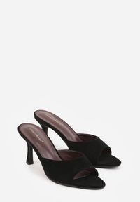 Renee - Czarne Klapki na Szpilce z Imitacji Zamszu z Noskiem Peep Toe Merissaura. Nosek buta: otwarty. Kolor: czarny. Materiał: zamsz. Obcas: na szpilce #4