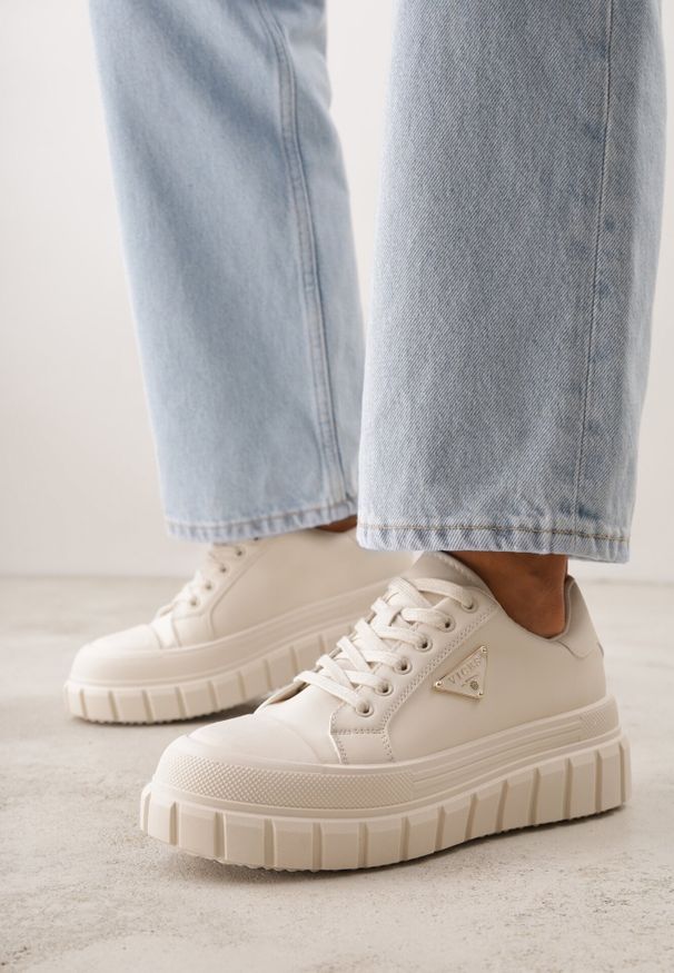 Born2be - Beżowe Casualowe Sneakersy VICES na Grubej Podeszwie z Tłoczeniami Therelle. Okazja: na co dzień. Kolor: beżowy. Materiał: dzianina, jeans