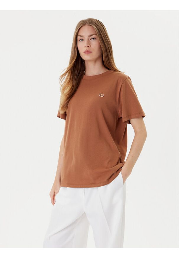 TwinSet - TWINSET T-Shirt 252TP2057 Brązowy Loose Fit. Kolor: brązowy. Materiał: bawełna