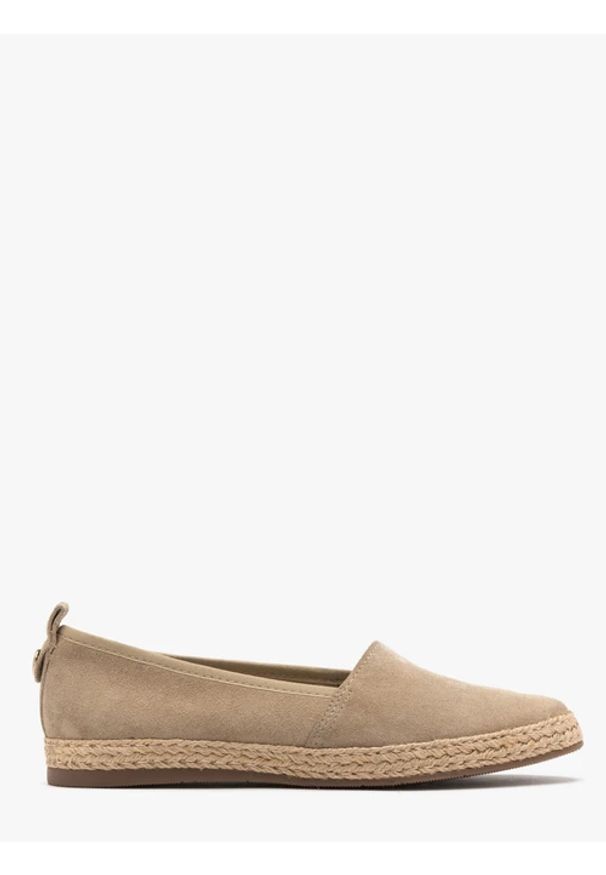 Ryłko - Piaskowe espadryle. Nosek buta: okrągły. Kolor: beżowy. Materiał: welur, skóra. Styl: street
