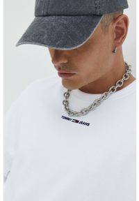 Tommy Jeans bluza bawełniana męska kolor biały gładka. Kolor: biały. Materiał: bawełna. Wzór: gładki #4