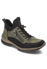 Zielone Botki Rieker Wsuwane Obuwie Damskie Antistress. Okazja: na co dzień. Zapięcie: bez zapięcia. Kolor: zielony. Materiał: materiał. Styl: casual