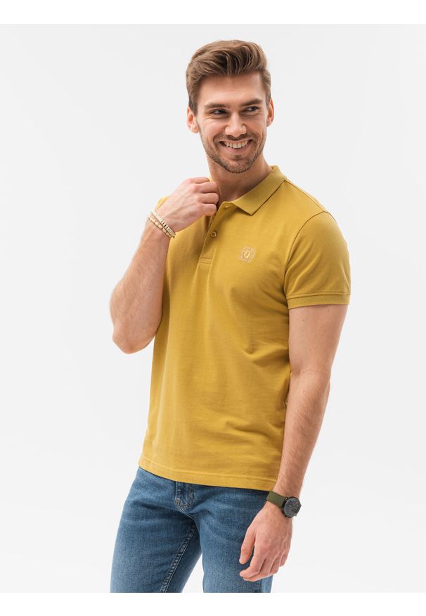 Żółta koszulka polo Ombre Clothing polo, z haftami, klasyczna