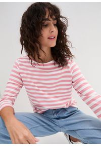 bonprix - Shirt z rękawami 3/4 i dekoltem w łódkę. Kolor: różowy. Materiał: bawełna #3