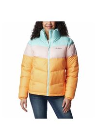 columbia - Kurtka Turystyczna Puchowa Damska Columbia Puffect Color Blocked Jacket. Kolor: niebieski, różowy, żółty, wielokolorowy. Materiał: puch. Sezon: zima, jesień. Sport: turystyka piesza
