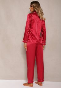 Renee - Bordowy Komplet Piżamowy Góra o Koszulowym Kroju z Guzikami Spodnie z Gumką w Talii Rivanias. Kolekcja: plus size. Kolor: czerwony. Długość: długie #4
