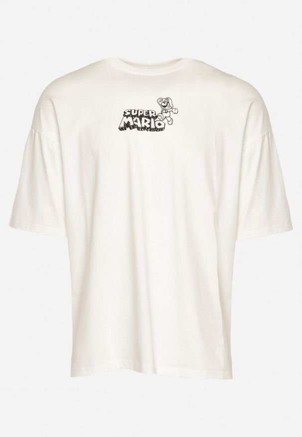 Born2be - Biała Koszulka Bawełniana Oversize z Nadrukiem z Przodu i na Plecach Mannesha. Kolor: biały. Materiał: bawełna. Wzór: nadruk