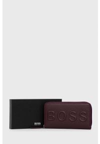 BOSS - Boss Portfel damski kolor bordowy. Kolor: czerwony. Materiał: materiał. Wzór: gładki