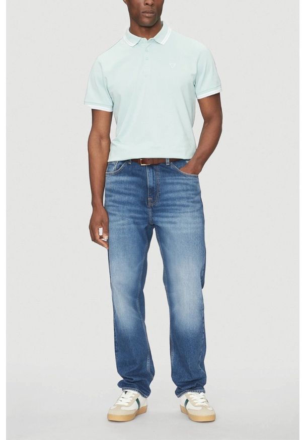 Guess - GUESS Zielone męskie polo Pique. Typ kołnierza: polo. Kolor: zielony