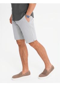 Ombre Clothing - Męskie szorty ze strukturalnej dzianiny SLIM FIT – jasnoszare V4 - Rozmiar: XL. Okazja: na co dzień. Kolor: szary. Materiał: dzianina. Wzór: jednolity. Styl: klasyczny, wakacyjny, sportowy, casual #5