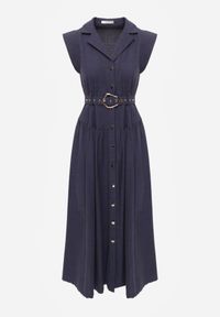 Born2be - Granatowa Koszulowa Sukienka Bez Rękawów z Wiskozy i Bawełny z Paskiem Suranon. Okazja: na co dzień. Kolor: niebieski. Materiał: wiskoza, bawełna. Długość rękawa: bez rękawów. Sezon: wiosna, lato. Typ sukienki: koszulowe. Styl: casual, elegancki, klasyczny #5
